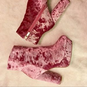 Platform Heel, Crushed Velvet, Pink